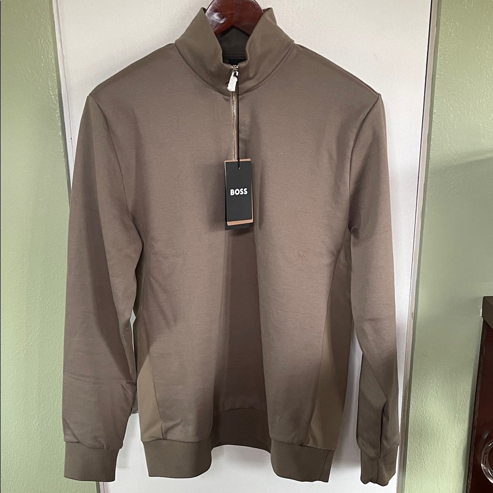 Boss Men's 1/4 Zip Sweater in Brown
